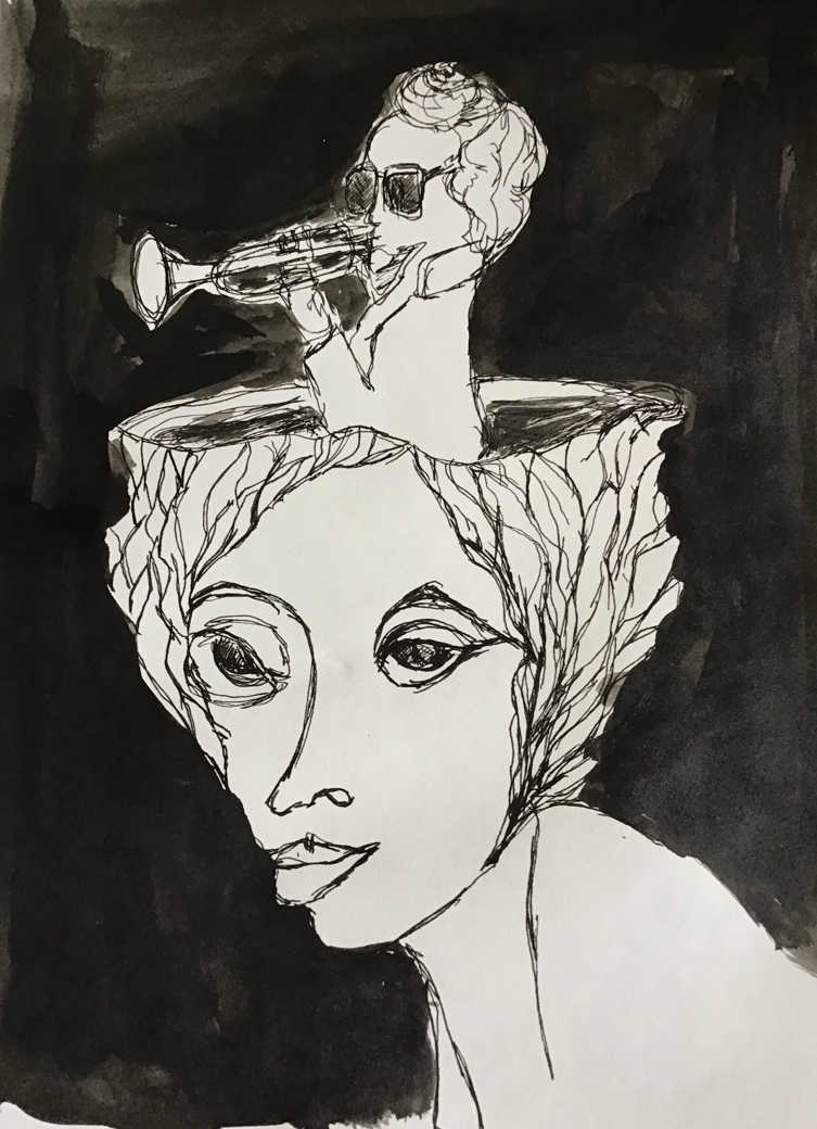 "Kvinde med hovedet fuld af jazz" - Kunst af Mette Munch